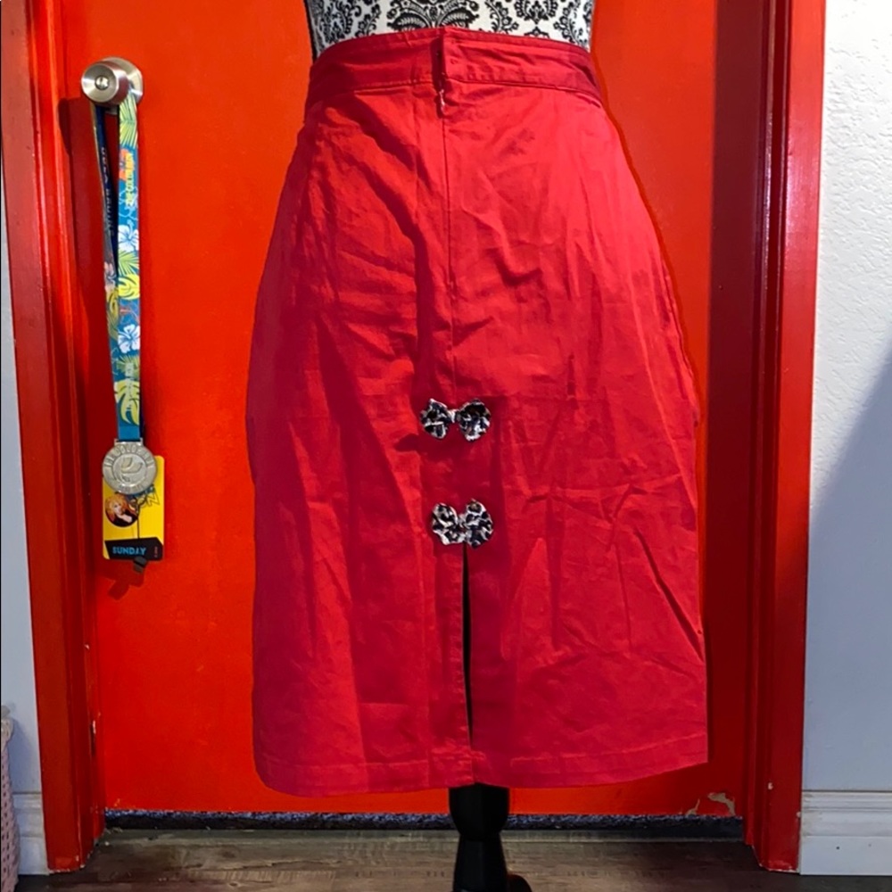 Sourpuss red pencil skirt with leopard bows